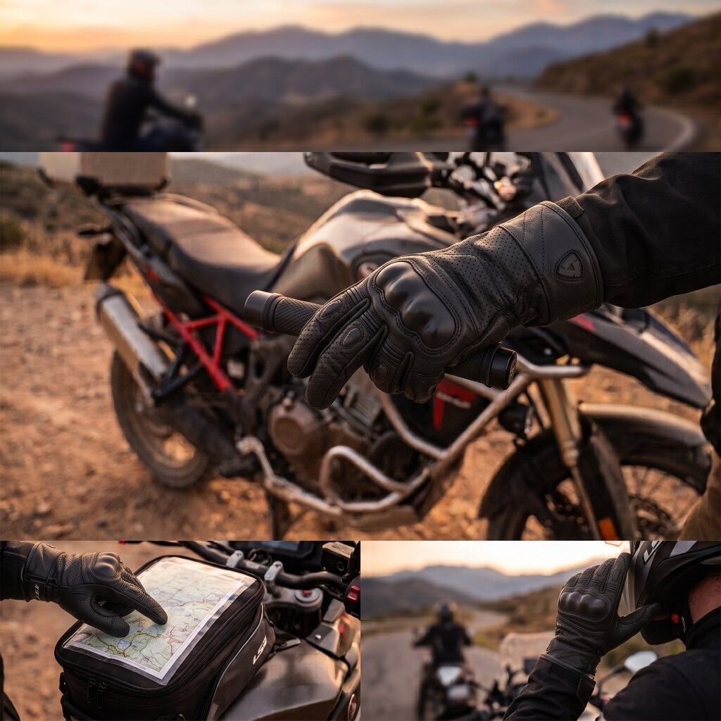 Revit Heights Deri Korumalı Yazlık Motosiklet Eldiveni Kp-1 Sertifikalı Ce Korumalı Alc Motosiklet Siyah - MEDIUM