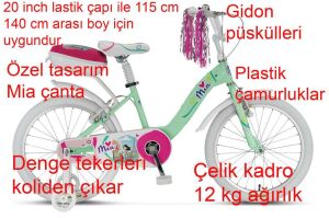 Ümit Mia 20 Jant Kız Çocuk Bisikleti 2020 (115-140 cm arası boy) Mint