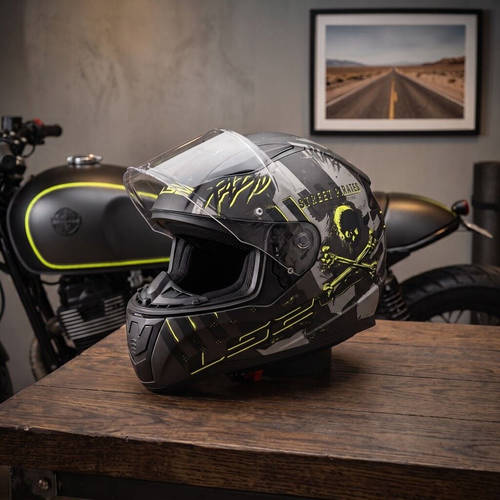 LS2 Rapid 2 Pirates Motosiklet Kapalı Kask Ece 22.06 Sertifikalı Alc Motosiklet Titanium - SMALL