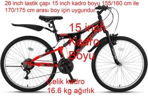 Ümit Blackmount 26 Jant Çift Amortisörlü Bisiklet 2629 (155-175 cm arası boy) Kırmızı Siyah Gri