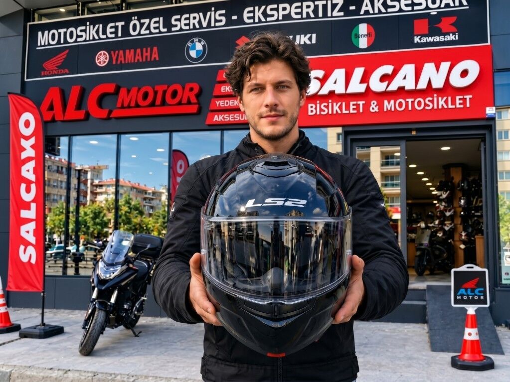 LS2 Strobe 2 Motosiklet Çene Açılır Kask Ece 22.06 Sertifikalı Alc Motosiklet Parlak Siyah - LARGE