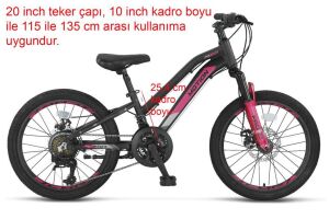 Ümit Motion 20 Jant Disk Fren Vitesli Kız Çocuk Bisikleti 2079 (115 / 135 cm arası boy) Siyah Pembe