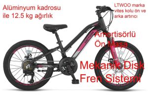 Ümit Motion 20 Jant Disk Fren Vitesli Kız Çocuk Bisikleti 2079 (115 / 135 cm arası boy) Siyah Pembe