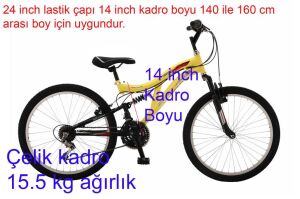 Salcano Hector 24V Pabuç Fren Dağ Bisikleti (140 / 160 cm arası boy) Sarı Gri Kırmızı