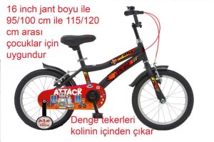 Salcano Attack 16 Jant Çocuk Bisikleti (105/120 cm boy) Siyah Kırmızı