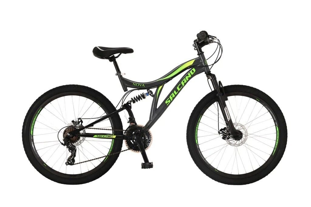 Salcano Nova 24MD Disk Fren Çift Amortisörlü Bisiklet (140 ile 160 cm arası boy) Koyu Gri Sarı Yeşil