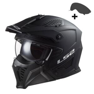 LS2 Drfiter Trial Motosiklet Kaskı (Çıkarılabilir çene koruması ve renkli vizör ile Alc Motosiklet Mat Siyah - MEDIUM