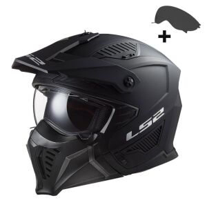 LS2 Drfiter Trial Motosiklet Kaskı (Çıkarılabilir çene koruması ve renkli vizör ile Alc Motosiklet Mat Siyah - MEDIUM