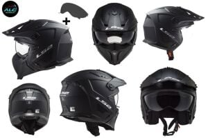 LS2 Drfiter Trial Motosiklet Kaskı (Çıkarılabilir çene koruması ve renkli vizör ile Alc Motosiklet Mat Siyah - LARGE