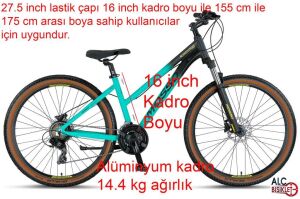 Mosso Wildfire 27.5 H Kadın Bisikleti 16 Kadro Hidrolik Disk Fren (155 / 175 cm arası boy) Mat Turkuaz