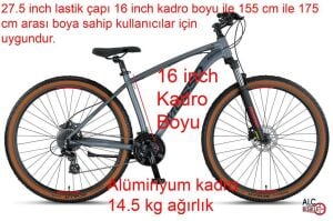 Mosso Raceline 27.5 H 16 Kadro Hidrolik Fren 24 Vites Dağ Bisikleti (155 / 175 cm arası boy) Mat Antrasit