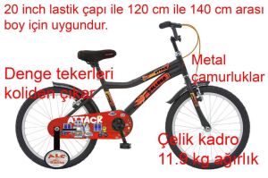 Salcano Attack 20 Jant Çocuk Bisikleti (120 ile 140 cm arası boy) Siyah Kırmızı