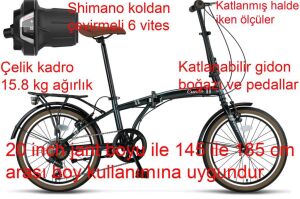 Ümit Cunda 6S Katlanır Bisiklet 2034 (145-185 cm arası boy) Antrasit Gold Siyah Lastik