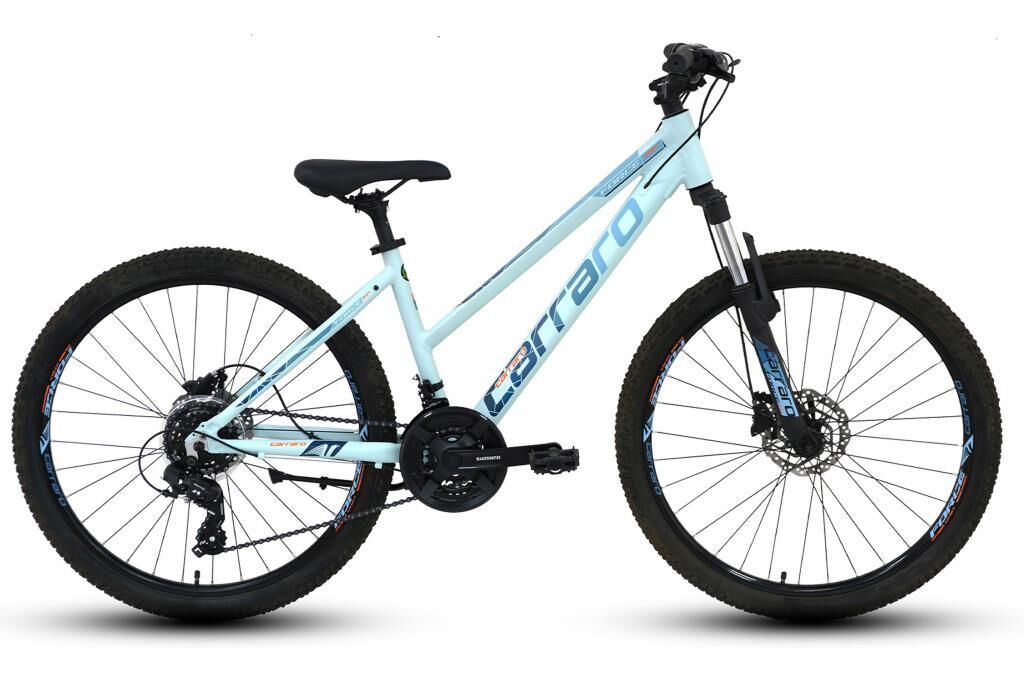 Carraro Force 621 26 Jant, Hidrolik Fren, 21 Vites Kadın Bisikleti 43 Kadro (165 cm üstü boy) Cam Mavi Turuncu