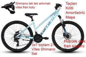 Carraro Force 621 26 Jant, Hidrolik Fren, 21 Vites Kadın Bisikleti 43 Kadro (165 cm üstü boy) Cam Mavi Turuncu