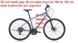 Carraro Sportive 225 46 Kadro Hidrolik Fren Şehir Bisikleti (170 cm üstü boy) Mat Antrasit Siyah Kırmızı