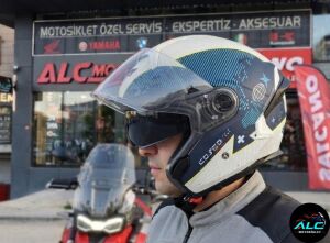 MT Helmets Cosmo SV  Layout Motosiklet Açık Kask ECE 22.06 ve DOT sertifikalı Alc Motosiklet Gri Mavi Sarı - MEDIUM