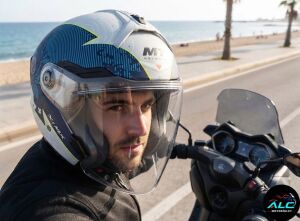 MT Helmets Cosmo SV  Layout Motosiklet Açık Kask ECE 22.06 ve DOT sertifikalı Alc Motosiklet Gri Mavi Sarı - MEDIUM