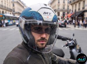 MT Helmets Cosmo SV  Layout Motosiklet Açık Kask ECE 22.06 ve DOT sertifikalı Alc Motosiklet Gri Mavi Sarı - MEDIUM