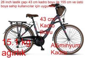 Ümit Valencia V Lady  26 Jant 43 Kadro Kadın Şehir Bisikleti 2615 (155 cm üstü boy) Antrasit Pembe