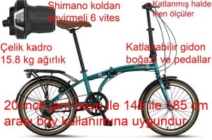 Ümit Cunda 6S Katlanır Bisiklet 2034 (145-185 cm arası boy) Petrol