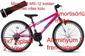 Ümit Luna 24 Jant Genç Kız Bisikleti 2469 (135-160 cm arası boy) Pembe Turkuaz