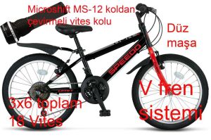 Ümit Speedo 20 Jant Vitesli Çocuk Bisikleti 2067 (115-140 cm arası boy) Siyah Kırmızı