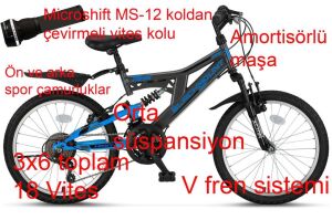 Ümit Blackmount 20 Jant Çift Amortisörlü Çocuk Bisikleti 2030 (120-140 cm arası boy) Antrasit Mavi
