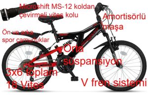 Ümit Blackmount 20 Jant Çift Amortisörlü Çocuk Bisikleti 2030 (120-140 cm arası boy) Siyah Kırmızı