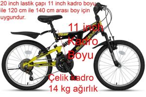 Ümit Blackmount 20 Jant Çift Amortisörlü Çocuk Bisikleti 2030 (120-140 cm arası boy) Siyah Sarı