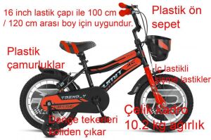 Ümit Trend-Y 16 Jant Erkek Çocuk Bisikleti 1602 (100-120 cm arası boy) Siyah Kırmızı Gri