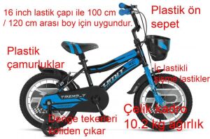 Ümit Trend-Y 16 Jant Erkek Çocuk Bisikleti 1602 (100-120 cm arası boy) Siyah Mavi Gri