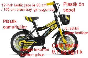 Ümit Trend-Y 12 Jant Erkek Çocuk Bisikleti 1202 (80-100 cm arası boy) Siyah Sarı