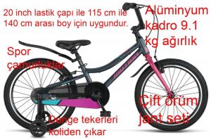 Ümit Motion V 20 Jant Kız Çocuk Hafif Bisiklet 2074 (115-140 cm arası boy) Antrasit Pembe