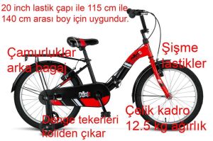 Ümit Picolo 20 Jant Katlanır Çocuk Bisikleti 2019 (115 ile 140 cm arası  boy) Siyah Kırmızı