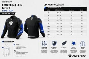Revit Fortuna Air Erkek Yazlık Motosiklet Montu Aa Sertifikalı Ce Korumalı Alc Motosiklet Siyah Mavi - LARGE