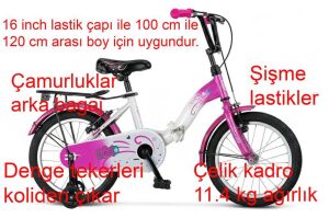 Ümit Picolo 16 Jant Katlanır Çocuk Bisikleti 1619 (100 ile 120 cm arası  boy) Beyaz Pembe