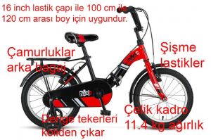 Ümit Picolo 16 Jant Katlanır Çocuk Bisikleti 1619 (100 ile 120 cm arası  boy) Siyah Kırmızı