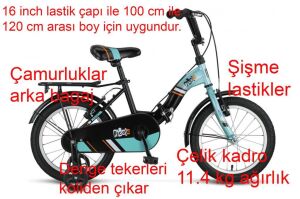 Ümit Picolo 16 Jant Katlanır Çocuk Bisikleti 1619 (100 ile 120 cm arası  boy) Siyah Turkuaz