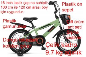 Ümit Faster 16 Jant Çocuk Bisikleti 1621 (100-120 cm arası boy) Olive Green Turuncu