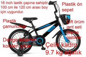 Ümit Faster 16 Jant Çocuk Bisikleti 1621 (100-120 cm arası boy) Siyah Mavi