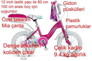 Ümit Mia 12 Jant Kız Çocuk Bisikleti 1220 (80-100 cm arası boy) Pembe
