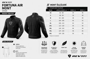 Revit Fortuna Air Erkek Yazlık Motosiklet Montu Aa Sertifikalı Ce Korumalı Alc Motosiklet Siyah - LARGE