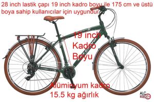 Salcano Sarejevo 700V 28 Jant Pabuç Fren Amortisörlü Şehir Bisikleti (175 cm üstü boy) Haki Yeşil Beyaz