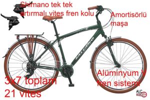 Salcano Sarejevo 700V 28 Jant Pabuç Fren Amortisörlü Şehir Bisikleti (175 cm üstü boy) Haki Yeşil Beyaz