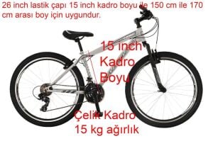 Salcano Lion 26 Jant 15 Kadro Pabuç Fren Bisiklet (150-170 cm boy) Açık Gri Siyah