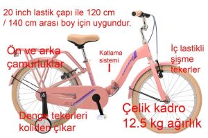 Salcano Flyer 20 Folda Katlanabilir Çoçuk Bisikleti (120 ile140 cm arası boy) Pudra Pembe