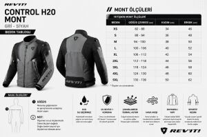 Revit Control H2O Su Geçirmez Motosiklet Montu Aa Sertifikalı Ce Korumalı Alc Motosiklet Gri Siyah - XLARGE