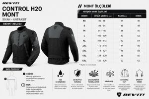Revit Control H2O Su Geçirmez Motosiklet Montu Aa Sertifikalı Ce Korumalı Alc Motosiklet Siyah Antrasit - XXLARGE