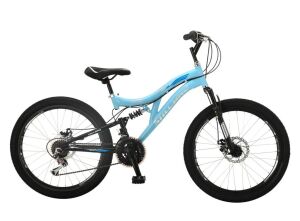 Salcano Hector 24 MD 24 Jant Disk Fren Çift Amortisörlü Bisiklet (140 ile 160 cm arası boy) Açık Mavi Gri Mavi